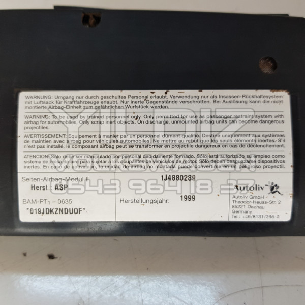 Volkswagen Golf4 Bora 1J4880239 Orijinal Çıkma Sol Koltuk Airbag Hava Yastığı 1998 1999 2000 2001 2002 2003 2004