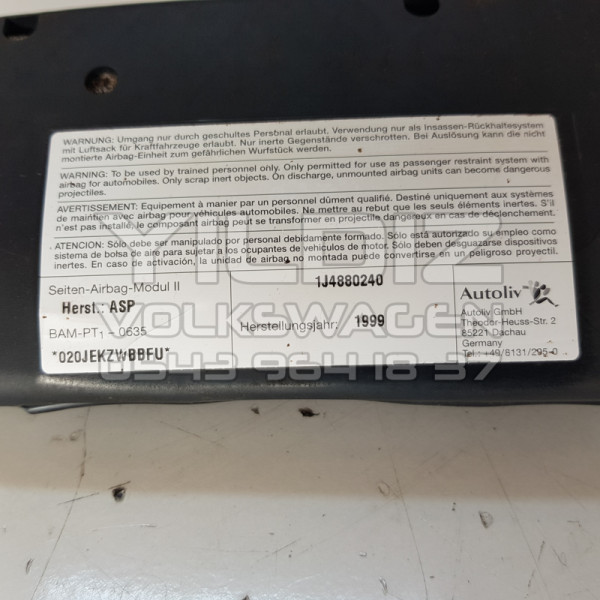 Volkswagen Golf4 Bora 1J4880240 Orijinal Çıkma Sağ Koltuk Airbag Hava Yastığı 1998 1999 2000 2001 2002 2003 2004